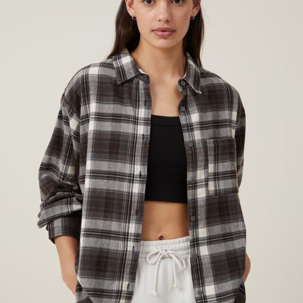 Cotton On Women's Boyfriend Plaid Flannel Shirt US 10 New